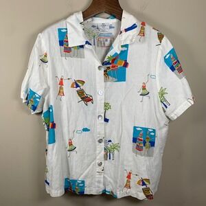 Hot Cotton Woman Marc Ware Short Sleeve Button Down Shirt Beach Size 1X